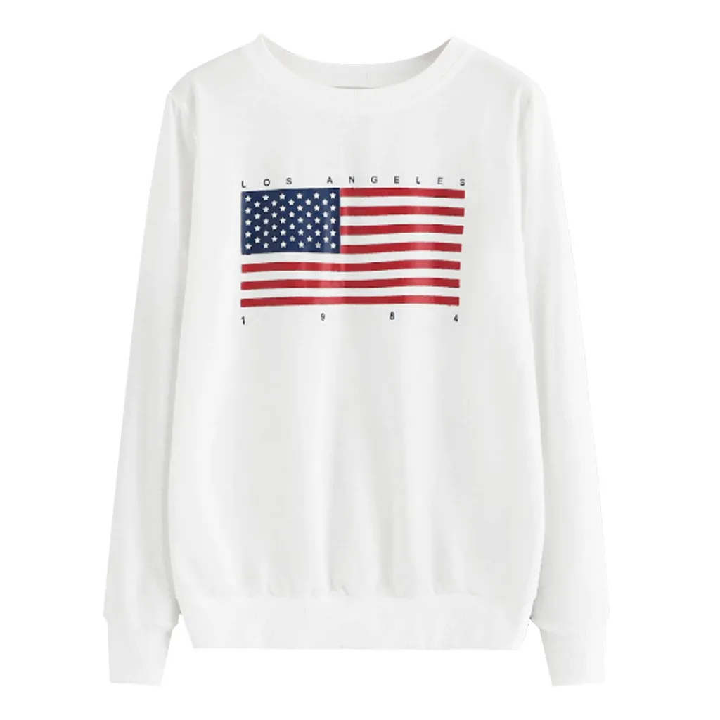 

Fashion Womens Sweatshirt Harajuku Casual American Flag Hoody Letter O-Neck Long Sleeve Tops Sweatshirt Busos Para Mujer #N