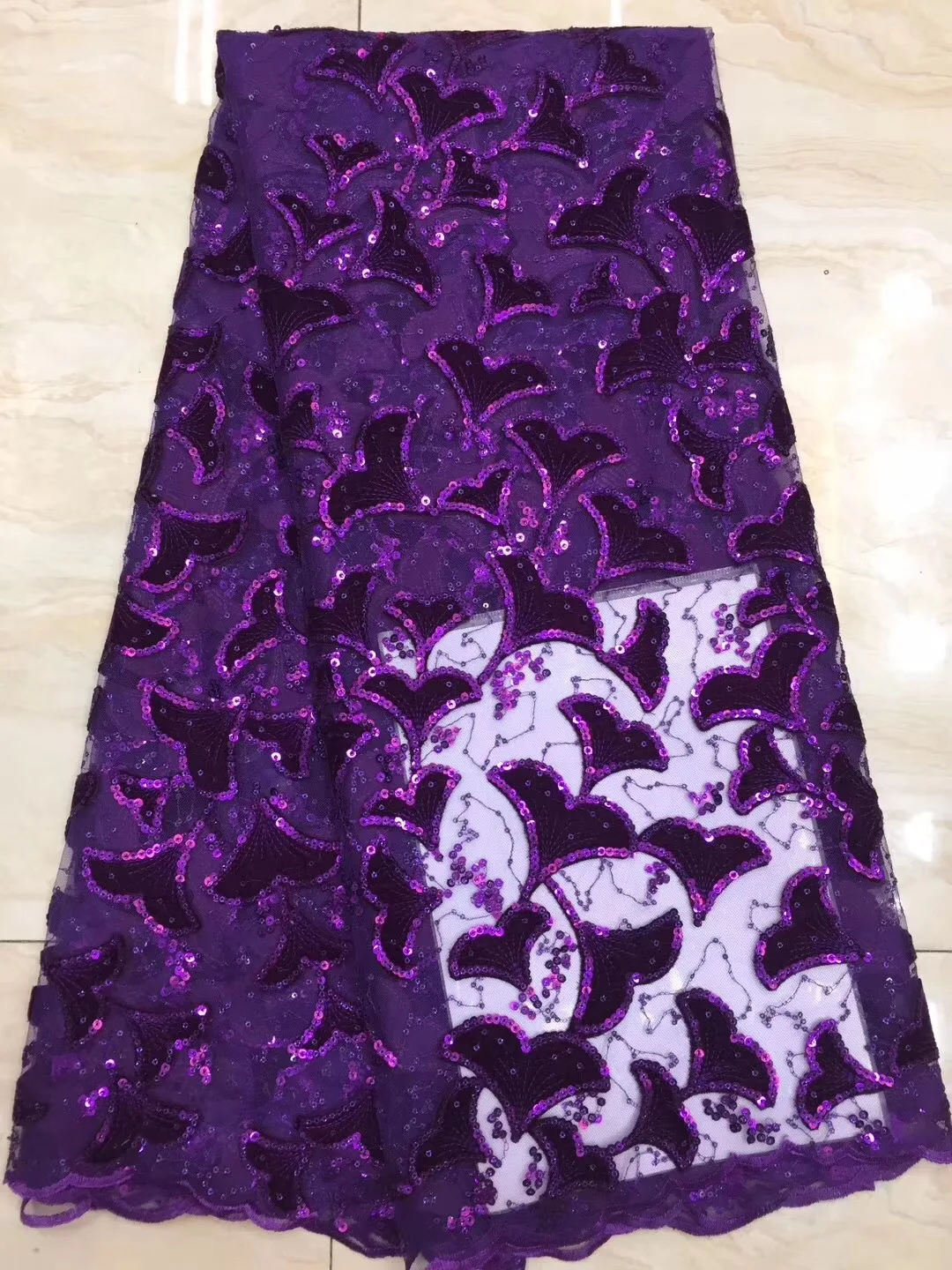 Блестки Кружева вышитые модные ткани сетка Марля бархат ткань компьютер вышитые свадебное платье кружевная ткань - Цвет: Фиолетовый
