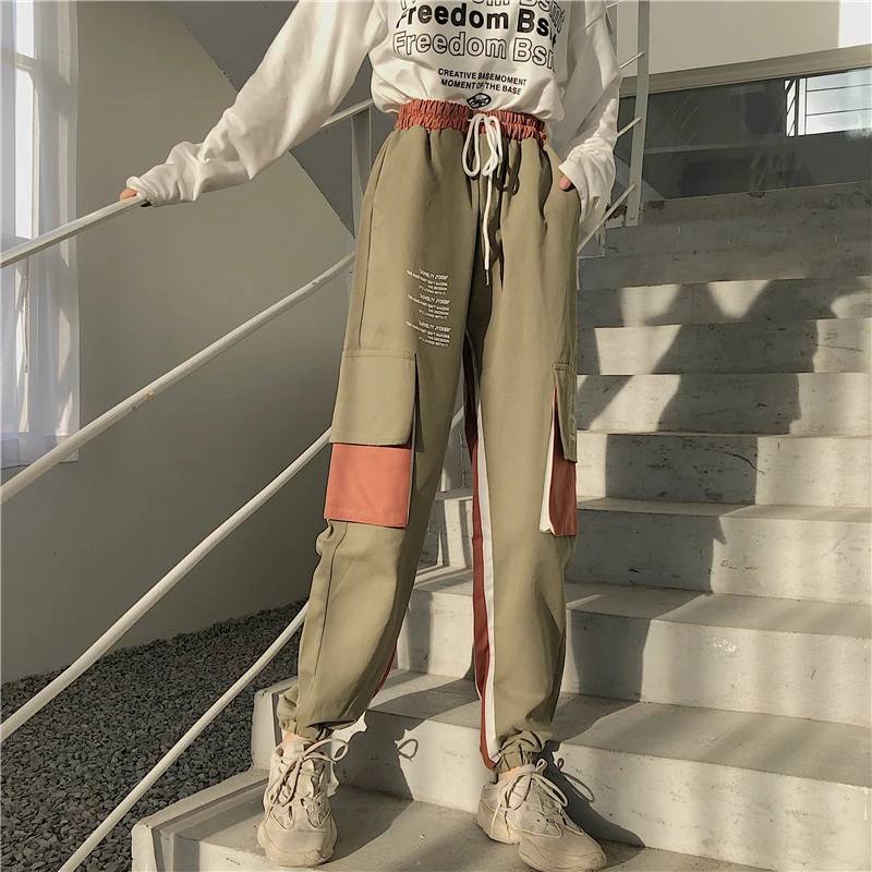 NoEnName_Null лоскутный пояс с высокой талией брюки для женщин Pantalones Mujer зимние однотонные брюки карго корейские женские джоггеры 50cs