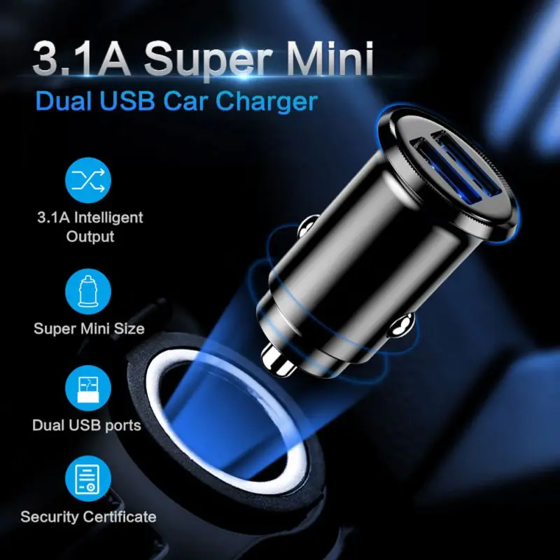 Мини USB Автомобильное зарядное устройство для iPhone X 8 7 6 Plus 3.1A быстрое автомобильное зарядное устройство для Xiaomi Redmi Note 7 двойной зарядное устройство USB адаптер