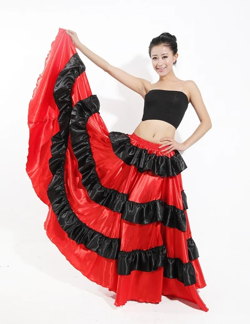 Женское испанское платье для танца живота Фламенго костюмы для косплея на Хэллоуин фламенко для выступления на сцене, праздничная одежда, испанская атласная красная юбка