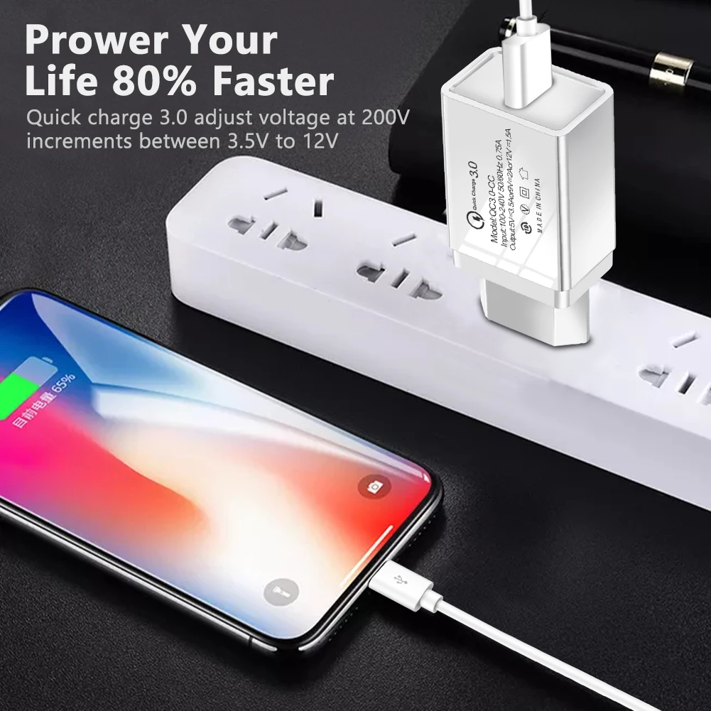 Одно зарядное устройство usb quick charge 3,0 5 V/3.5A 9 V/2A 12 V/1.5A зарядное устройство для телефона+ кабель для зарядки данных для телефонов iphone type c Micro USB