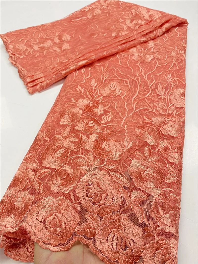 

Peach African Lace Fabric 2020 High Quality Lace Material Nigerian French Mesh Net Lace Fabrics For Wedding Sewing YA3626B-5
