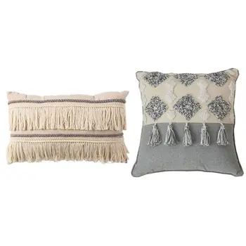 

1Pcs Moroccan Style Cushion Cover Tuft Tassels Decoration Pillow Cover & 1Pcs Boho Pillowcase Macrame Tassel Decorative