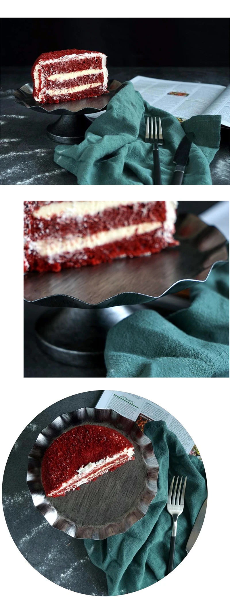 JAROWN Wedding Props Matte Black Cake Stand European Style Retro Gold Silver Fruit Plate Home Decoration Snack Stand Wave Edge Tray (14)