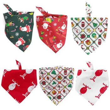 

6 Pc Dog Christmas Scarf Christmas Dog Bandana Santa Claus Plaid Bandanas Triple-cornered Bibs Scarfs for Pet Costume