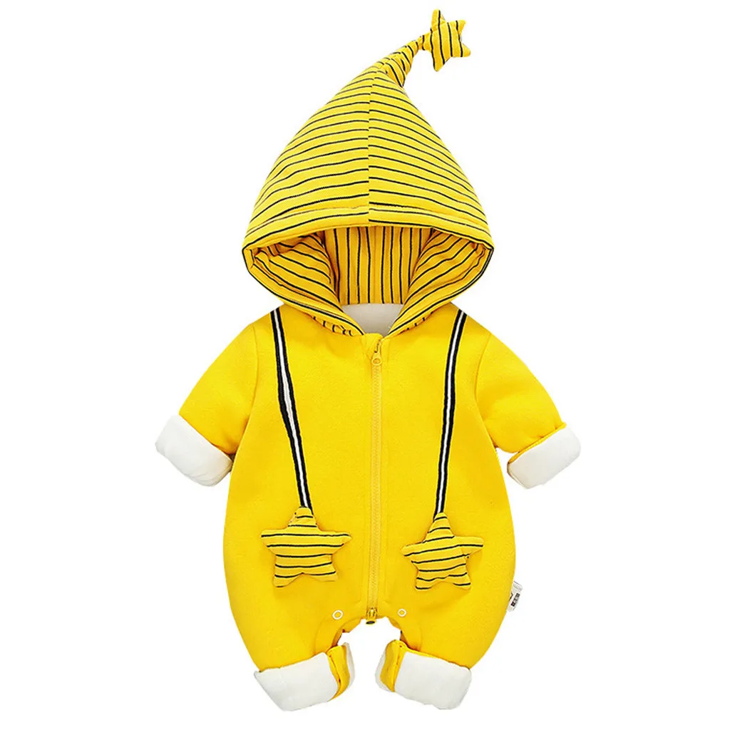 Winter Unisex Newborn Clothes Baby Kids Star Striped Winter Warm Romper Jumpsuit Hooded Coat Outwear Ifant Toddler Outfits Set