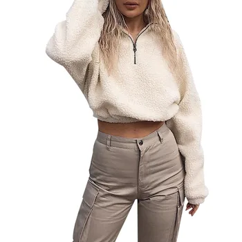 

NORMOV 2019 Solid Color Coat jacket Women Long Sleeve Zipper Turtleneck Lambswool Tops Outerwear Autumn Winter Streetwear jacket