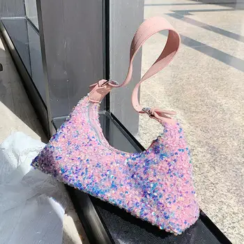 

Color Sequins Tote bag 2020 Fashion New High-quality PU Leather Women's Handbag Travel Shoulder Bags High capacity Armpit bag