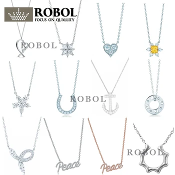 

Original 925 Sterling Silver TIF Classic Imitation Diamond Necklace with Original Engraved Ladies Jewelry Gift Free Shipping