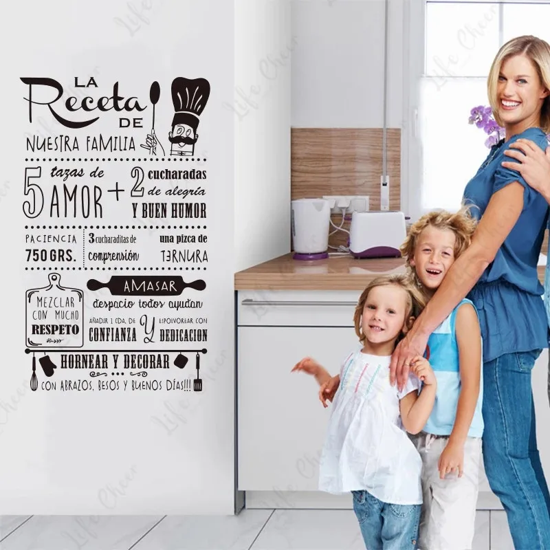 

Семья Кухня рецепта Наклейка на стену Receta де Нуэстра Familia виниловые наклейки на стены Стикеры стены искусства дома декоративные потолочные фрески Семья любовь рецепты искусства