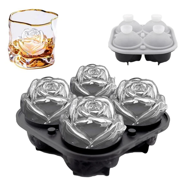 4 Grid Rose Flower Ice Cube Maker Silicone Ice Cube Mould Rose Flower Ice  Cube Mold Whiskey Silicone Ice Box - AliExpress