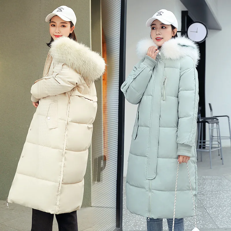 

Winter New Style Korean-style Mid-length Loose-Fit WOMEN'S Dress Large Fur Collar Thick down Feather down Coat Cotton-padded Clo