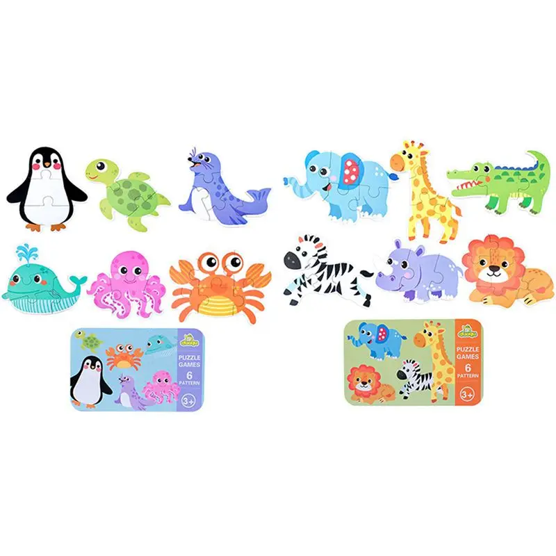 

2 box Kids Creative Puzzle Iron Box Kindergarten Baby Early Education Cartoon Cognitive Interactive Game, Animal & Sea