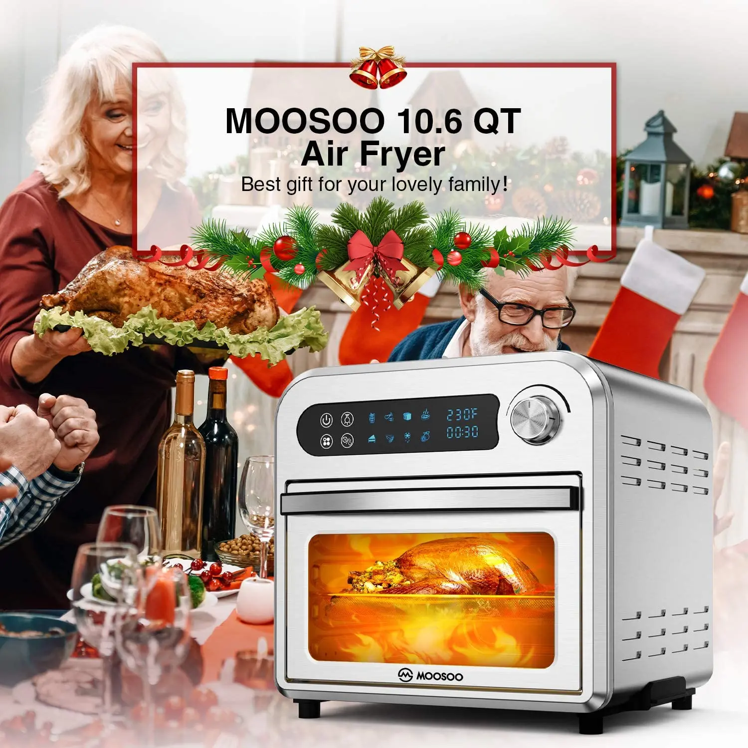 MOOSOO Air Fryer Oven 10.6 QT Air Fryer Toaster Oven Combo with Digital Screen 8 in 1 Convection Oven Mechanical Timer Control - Image 2