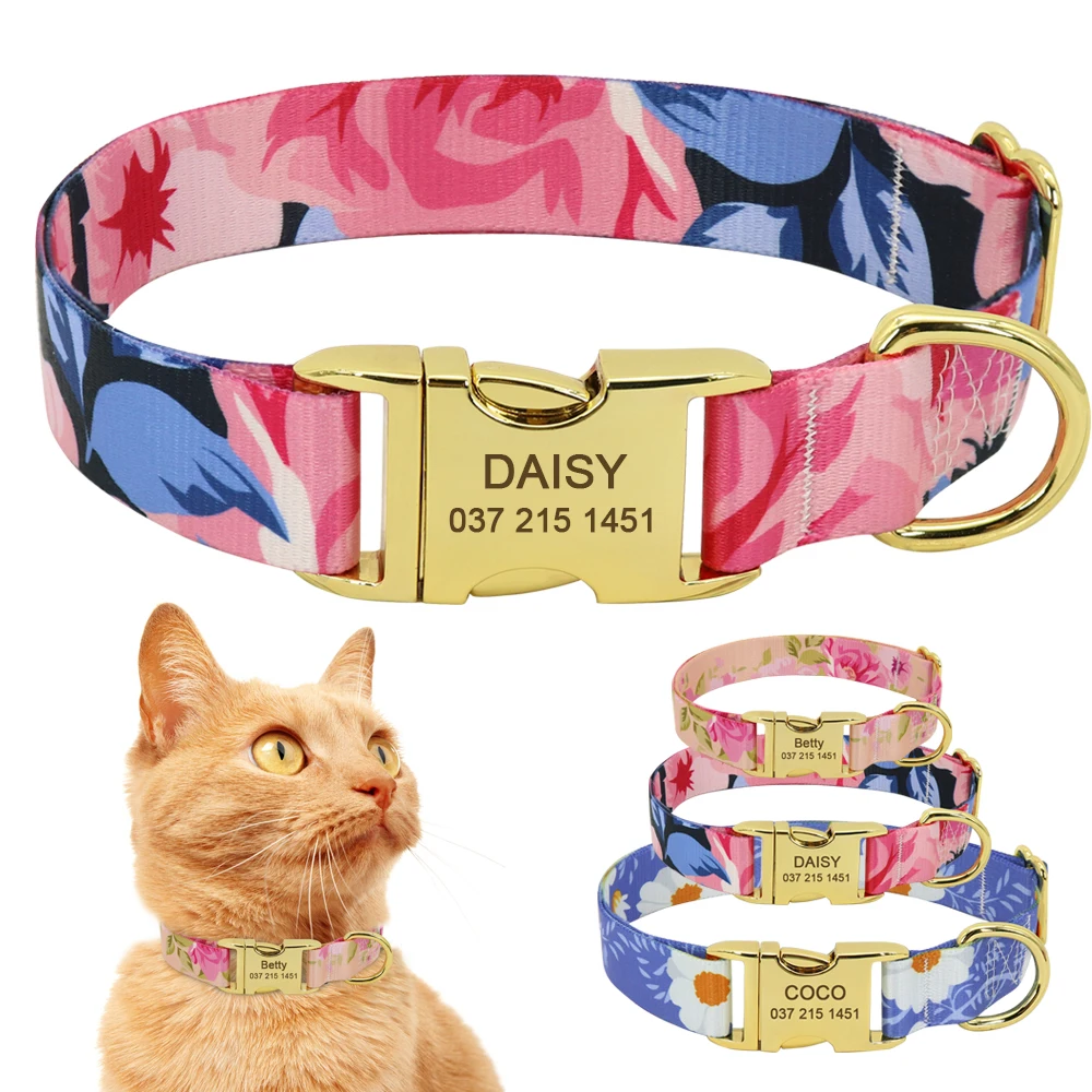 Индивидуальный ошейник для собак и кошек нейлоновый с принтом именной