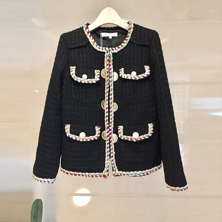 

2019chic Thick Tweed Temperament Slim Fit Joker Socialite Small Xiangfeng Short Money Coat Female Chao