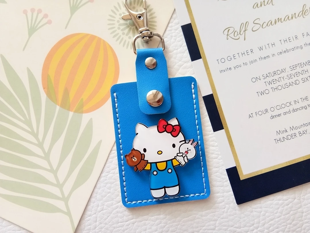 Hello kitty аниме брелок KT Cat мини-карта брелок держатель пряжка дамы сумки на плечо для женщин кожа - Цвет: Blue Doll Mini 6745