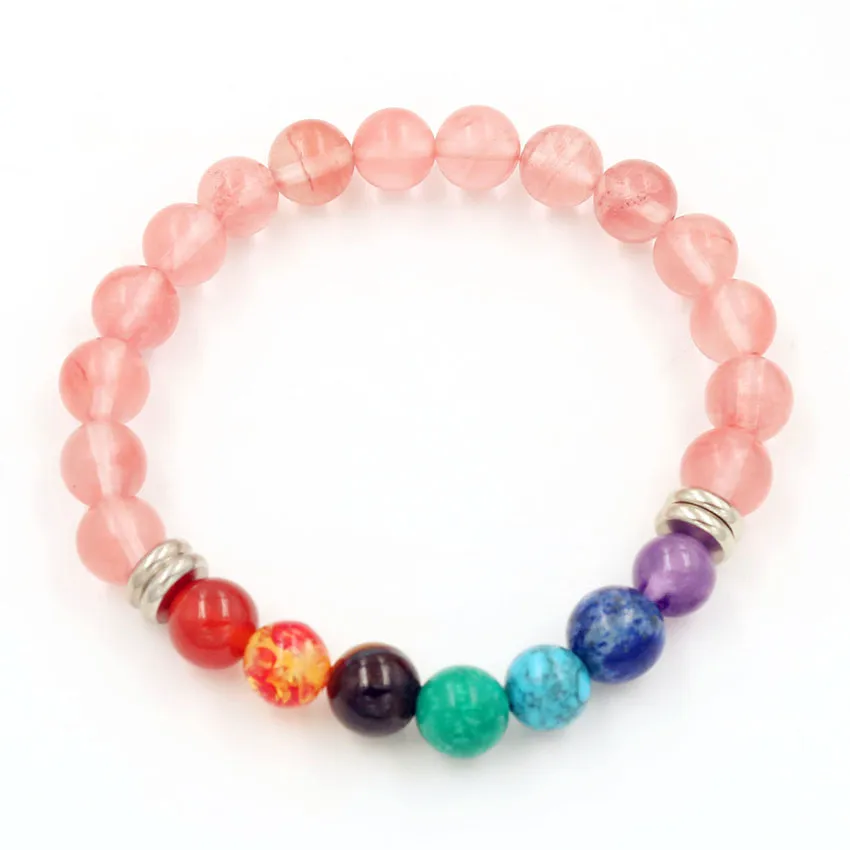 

FYJS Unique Handmade 7 Color Round Beads Connect 8 mm Cherry Quartz Bracelet for Women Jewelry