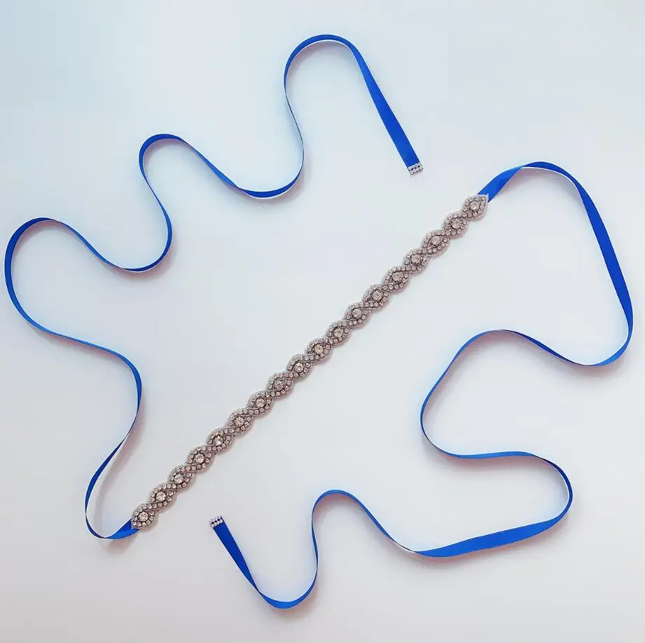 JaneVini Роскошный Серебряный горный хрусталь свадебный пояс лента свадебное платье с украшением из бусин ремни и пояса Ceinture Femme Mariage - Цвет: Royal Blue