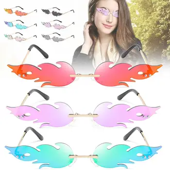 

Rimless Wave Sunglasses Fire Flame Sunglasses Streetwear Car Driving Glasses Trending Narrow Fashion UV 400 Eyewear 6 Color