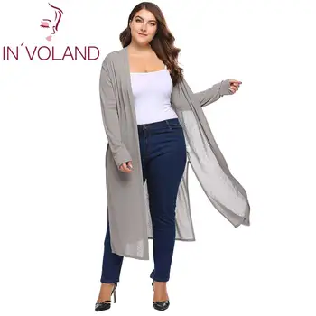 

IN'VOLAND Women Cardigans Sweater Plus Size Women Casual Autumn Spring Long Sleeve Solid Open Stitch Knit Cardigan Outwear Tops