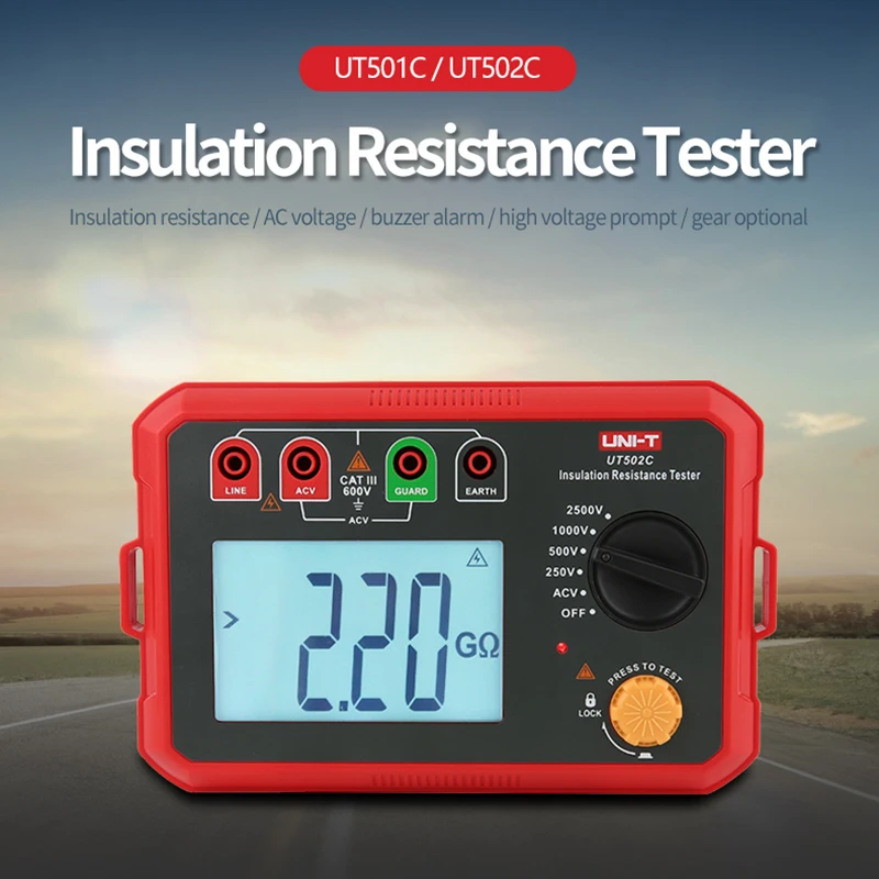 UNI-T Digital UT502C 2500V Insulation Resistance Tester 20G&Omega; Ommeter Ground Meter Backlight Auto Range resistance tester