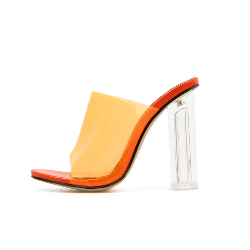 Kcenid/новые женские шлепанцы; Цвет телесный, оранжевый; летние шлепанцы из чистого ПВХ на квадратном каблуке; прозрачные босоножки на высоком каблуке; туфли-лодочки; размер 42