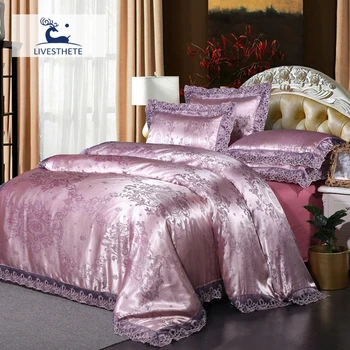 

Liv-Esthete Purple Bedding Set 100% Cotton Flat Sheet Fitted Sheet Elastic Band Mattress Cover Pillowcase Luxury Bed Linen Set