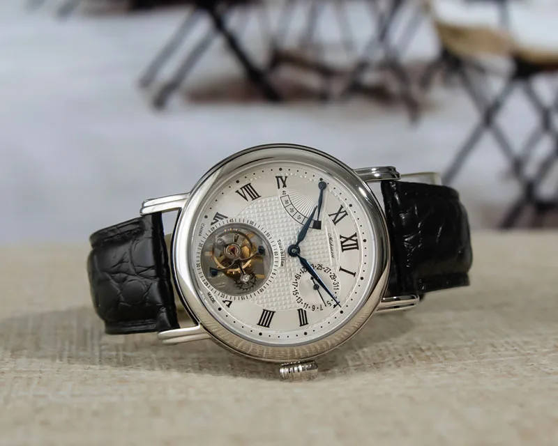 Настоящие турбийон мужские часы крокодиловая кожа календарь сапфировое стекло часы St8001 мужские турбийон швейцарские часы