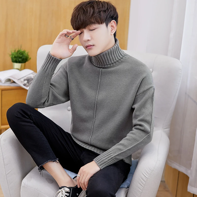 

Winter sweater Men high collar long sleeve warm Knitted sweaters