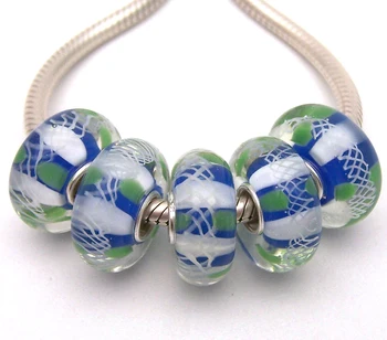 

JGWG1095 5X 100% Authenticity S925 Sterling Silver Beads Murano Glass beads Fit European Charms Bracelet diy jewelry Lampwork
