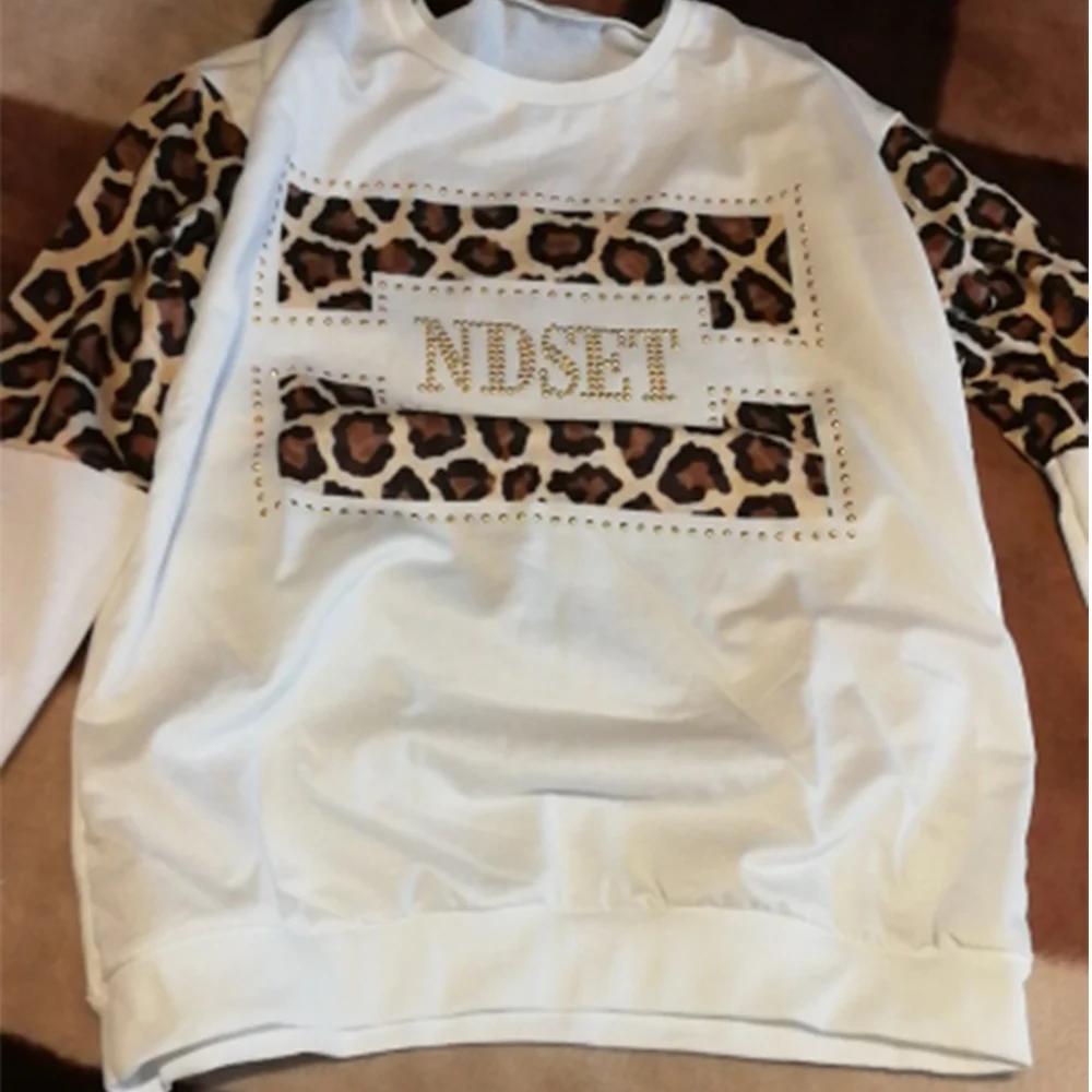  Women Sweatshirt Leopard Print Pullover Autumn Fashion Letter Sweatshirt Casual Ladies bluzy damski