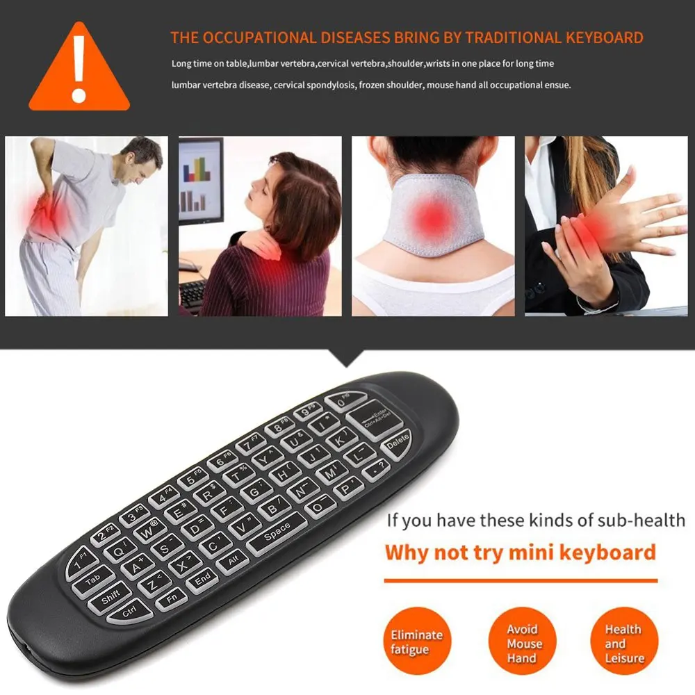 2.4G Air Mouse, Wireless 6-Axis Keyboard Remote Control Motion Sense Backlight For Mini Pc Smart Tv Android Tv Box Project