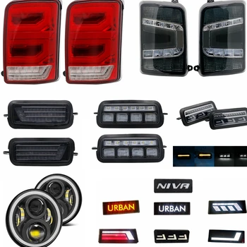 

For Lada Niva 7inch Led Headlight Hi/Low Beam Light Halo Angle Eyes DRL Headlamp 1 set LED rear lights for Lada Niva 4x4 1995+