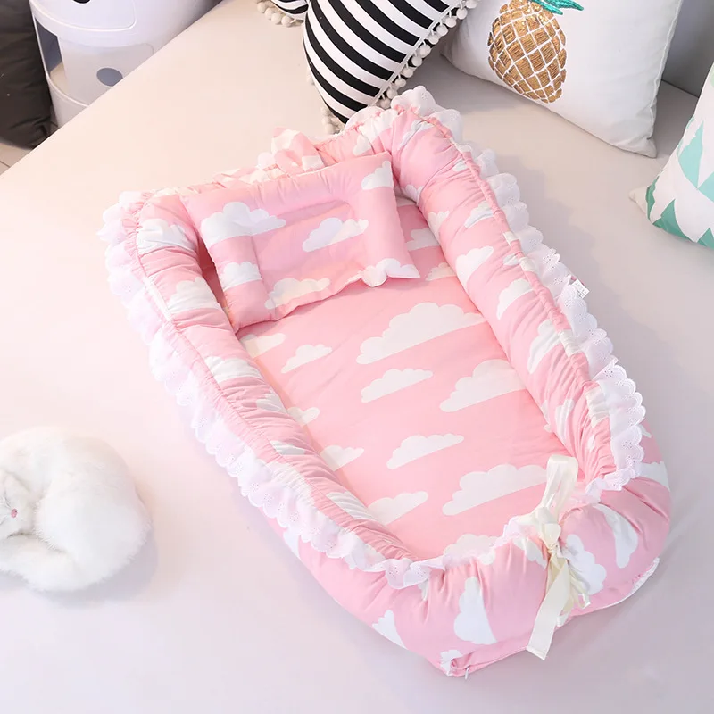 Portable Crib Baby Nest Bed Folding Newborns Cots Nursery Sleep Nest with Pillow Infant Cradle Baby Bassinet Bed Carry Cot