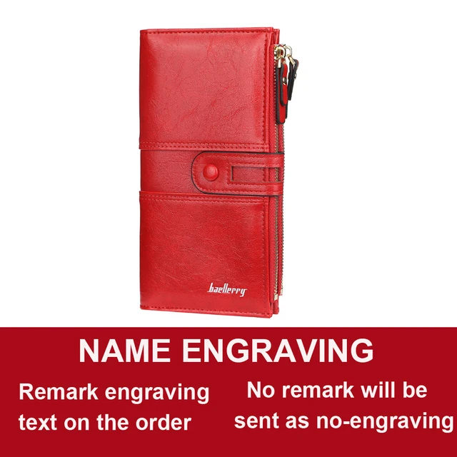 2022 Name Engrave Women Wallets Fashion Long Leather Top Quality Card Holder Classic Female Purse  Zipper Brand Wallet For Women Red Name