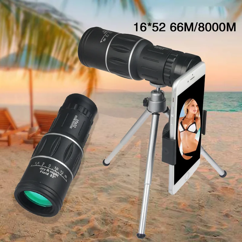 

New 16X52 Magnify Optical HD Lens Monocular Telescope with Tripod and Clip for Universal Phone LMH66