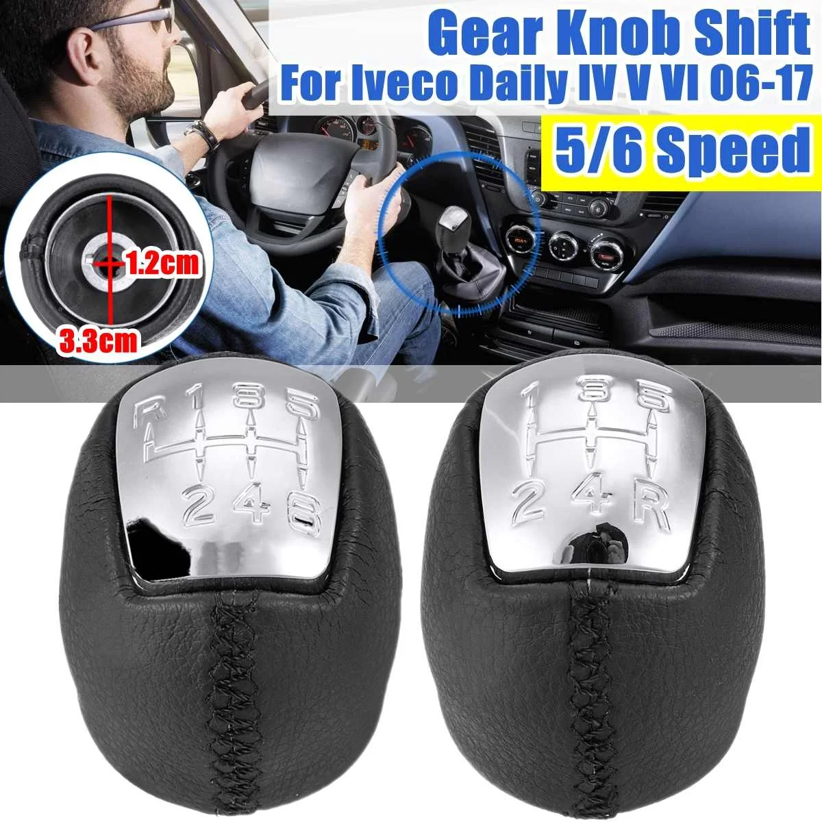 

5 6 Speed Chrome Gear Shift Knob Shift PU Leather For Iveco Daily 4 IV 5 V 6 VI 2006-2017 Car Styling Replacement Cap Stick Pens