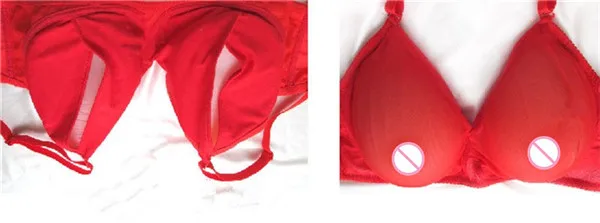 B Cup Set(A Pair 600g Teardrop Artificial Realistic Silicone Boobs+Sexy Semi-transparent Tulle Pocket Bra) For Crossdresser