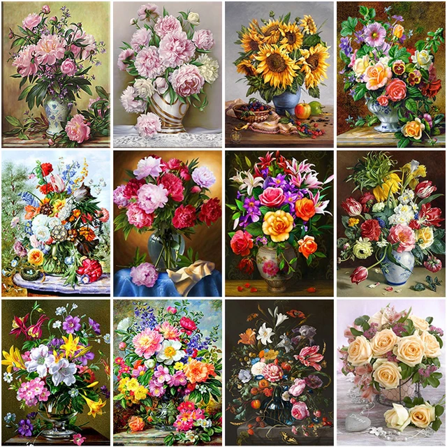 5d Diamond Painting Flowers Full Round Drill New Arrival Mosaic Embroidery  Vase Painting Rhinestone Home Decor