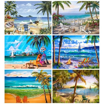 

Huacan Diamond Painting New Arrivals Scenery Mosaic Beach Diamond Art Full Drill Embroidery Landscape Home Decoration