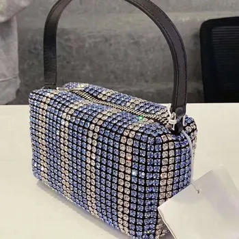 

2020 Flash Diamond Bag Striped Full Diamond Bag Luxury Fashion High Quality Small Square Bags Women Purse and Handbag Sac A Main