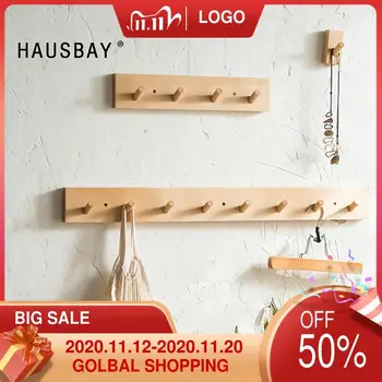 

Nordic minimalist style solid wood hook door frame wall hanging decorative coat key storage beech wooden