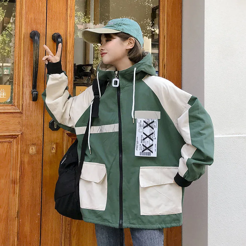 Осенняя Свободная Женская Куртка карго Harajuku Bomber хип хоп толстовка куртка со светоотражателями негабаритная куртка базовые пальто толстовки уличная