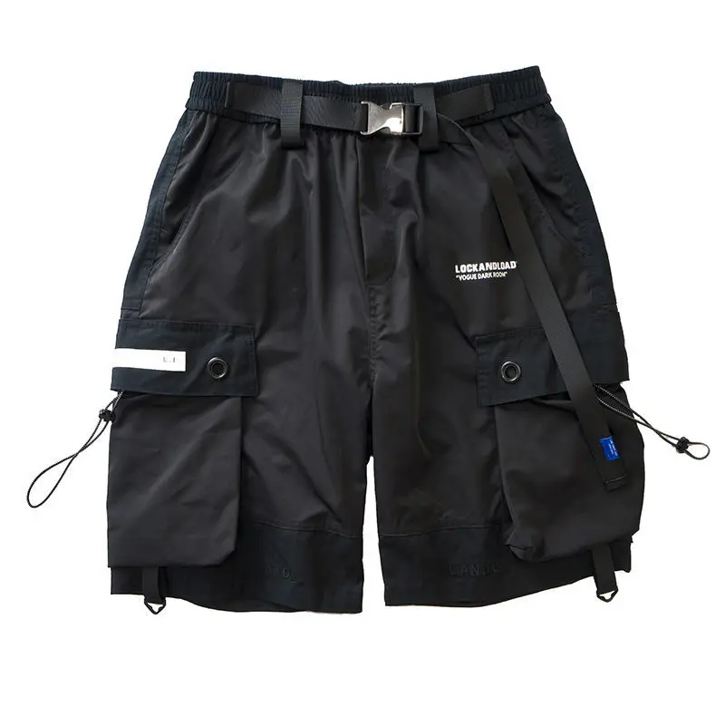 Tidal High Street five-point hip-hop workers pants men's loose straight barrel function national tide fake two-piece shorts | Мужская