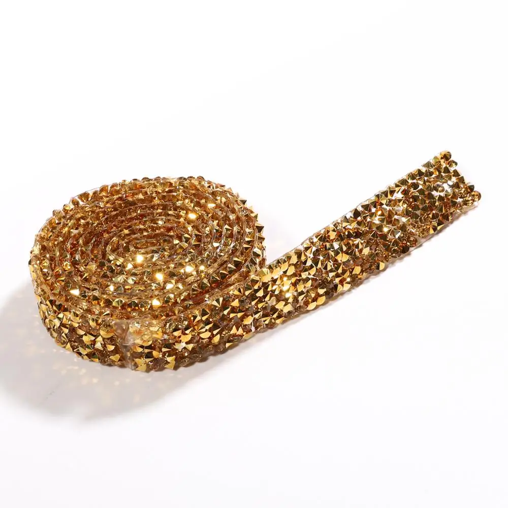 1.5cm Gold Швейная отделка орнамент из кристаллов Стразы горячей фиксации горный хрусталь лента аппликатор лента со стразами железо на аппликации для платьев 1 ярд - Цвет: 1.5cm Gold