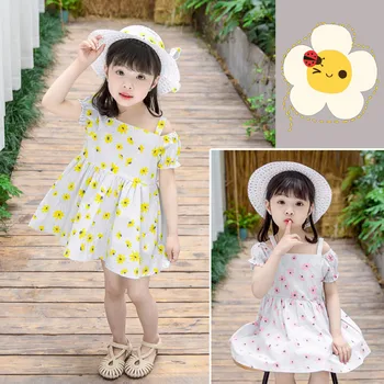 

Toddler Baby Off Shoulder Girls Striped Floral Print Princess Dress+Hat Outfits