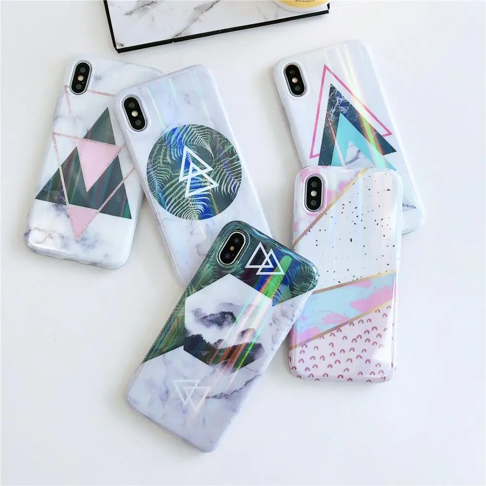 

Fashion Laser Geometric Marble Texture Phone Cases For iPhone XR XS Max 6 6S 7 8 Plus X Soft IMD Silicone Back Cover Coque Shell