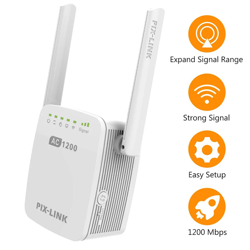 

1200Mbps PIXLINK WiFi Range Extender Wireless Repeater WiFi Extender Internet Signal Booster with External Antennas Full Covera